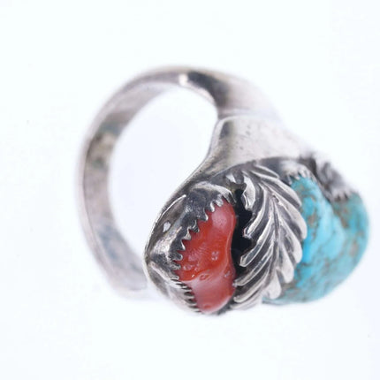 sz9.75 Chunky Vintage Navajo Sterling/turquoise/coral ring - Estate Fresh Austin