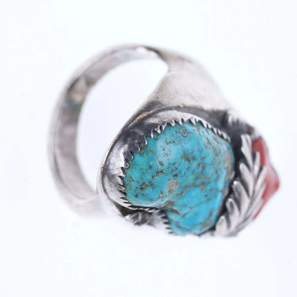sz9.75 Chunky Vintage Navajo Sterling/turquoise/coral ring - Estate Fresh Austin