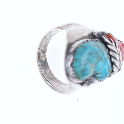sz9.75 Chunky Vintage Navajo Sterling/turquoise/coral ring - Estate Fresh Austin