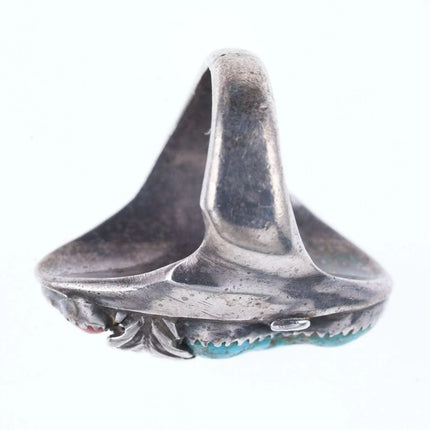 sz9.75 Chunky Vintage Navajo Sterling/turquoise/coral ring - Estate Fresh Austin