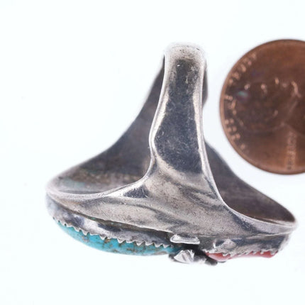 sz9.75 Chunky Vintage Navajo Sterling/turquoise/coral ring - Estate Fresh Austin