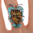 sz9.75 Mid Century Mexican Sterling silver carved tiger's eye ring - Estate Fresh Austin