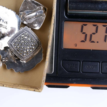 T Foree Hunsicker (1932-2015) Sterling Silver Luggage tag Clip on Earrings with - Estate Fresh Austin