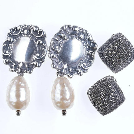 T Foree Hunsicker (1932-2015) Sterling Silver Luggage tag Clip on Earrings with - Estate Fresh Austin