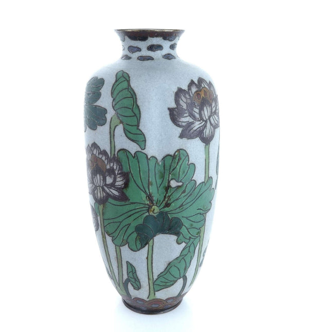 Tall Meiji Period Matte Finish Japanese Cloisonné Lotus Vase - Estate Fresh Austin