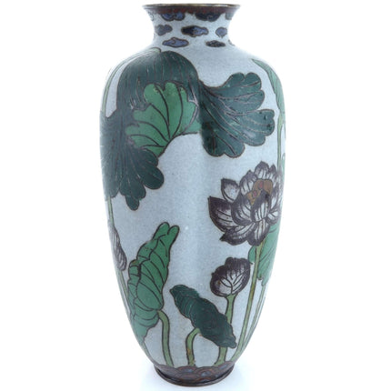 Tall Meiji Period Matte Finish Japanese Cloisonné Lotus Vase - Estate Fresh Austin