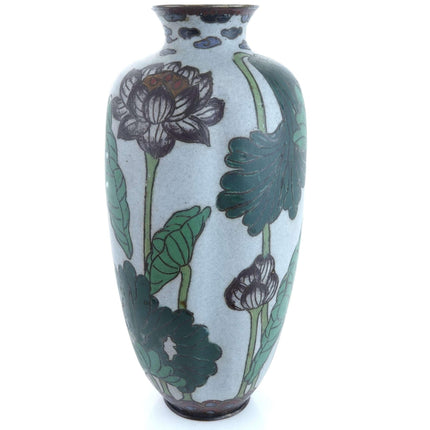 Tall Meiji Period Matte Finish Japanese Cloisonné Lotus Vase - Estate Fresh Austin