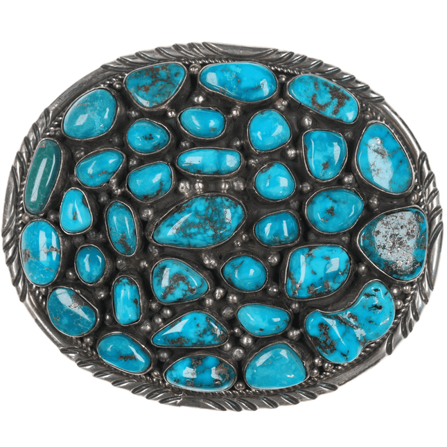 Ted Joe Navajo silver and turquoise cluster belt buckle - Estate Fresh Austin