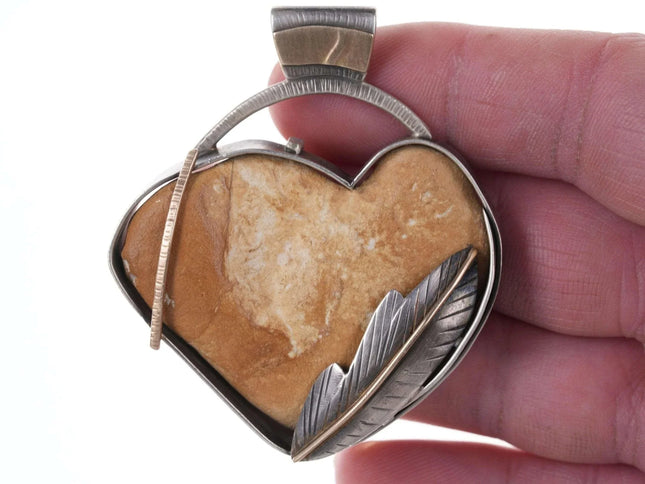 The Coolest Retro Artisan 14k gold on Sterling silver Hear shaped rock pendant - Estate Fresh Austin