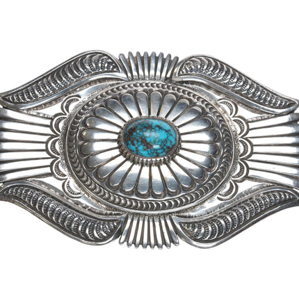 Thomas Curtis Navajo Large sterling high grade turquoise belt buckle - Estate Fresh Austin