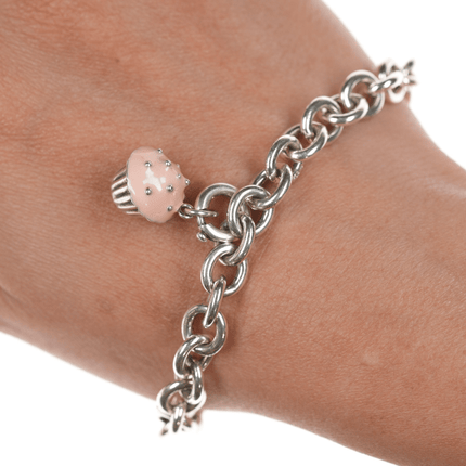 Tiffany Sterling bracelet with retired enamel 3d Cupcake charm - Estate Fresh Austin