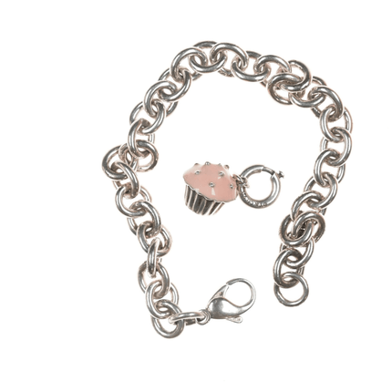 Tiffany Sterling bracelet with retired enamel 3d Cupcake charm - Estate Fresh Austin