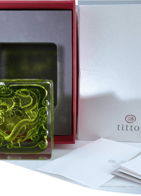 Tittot Chinese Art Glass Green Dragon Paperweight Sculpture - Estate Fresh Austin