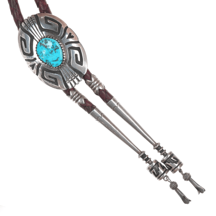 TOMMY SINGER Navajo (1940 – 2014) Large sterling bolo tie with turquoise - Estate Fresh Austin