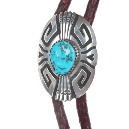 TOMMY SINGER Navajo (1940 – 2014) Large sterling bolo tie with turquoise - Estate Fresh Austin