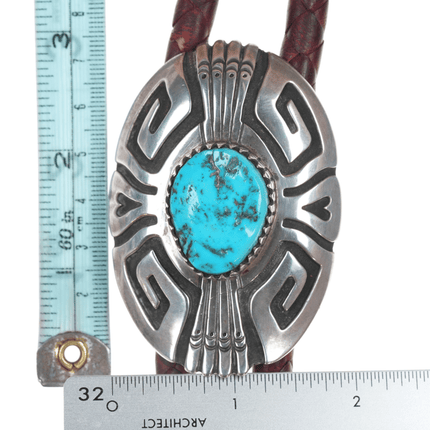 TOMMY SINGER Navajo (1940 – 2014) Large sterling bolo tie with turquoise - Estate Fresh Austin