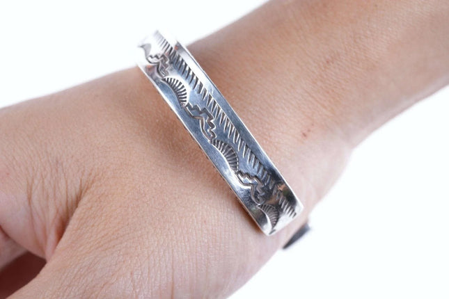 Toney Toledo Navajo Sterling Heavy Stamped Cuff bracelet - Estate Fresh Austin