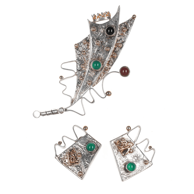 Tricia Young Sterling 14k, and gemstone earrings and pin set - Estate Fresh Austin