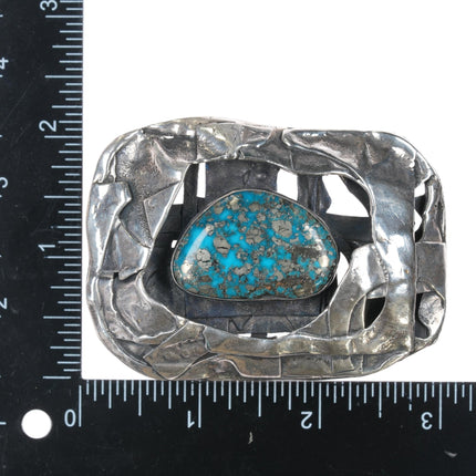 trompe l'oeil Southwestern sterling High grade Morenci turquoise belt buckle - Estate Fresh Austin