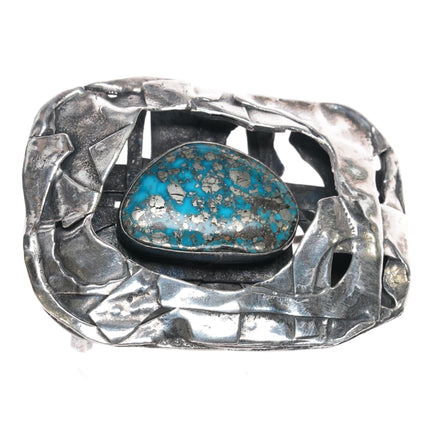 trompe l'oeil Southwestern sterling High grade Morenci turquoise belt buckle - Estate Fresh Austin