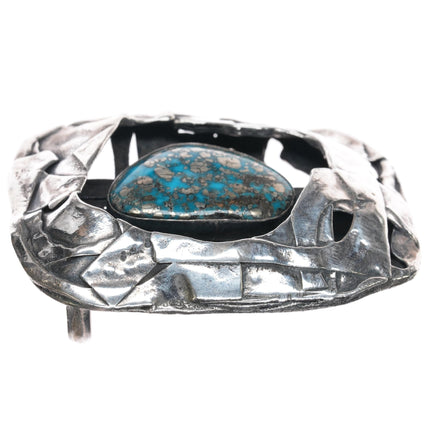 trompe l'oeil Southwestern sterling High grade Morenci turquoise belt buckle - Estate Fresh Austin