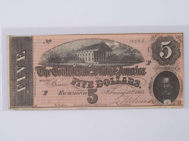 Uncirculated 1864 Confederate States American Currency Richmond 5 dollars - Estate Fresh Austin