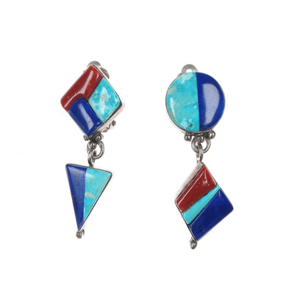 Veronica Poblano Zuni Sterling Turquoise, Coral, and Lapis clip-on earrings - Estate Fresh Austin