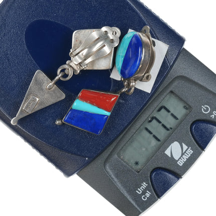 Veronica Poblano Zuni Sterling Turquoise, Coral, and Lapis clip-on earrings - Estate Fresh Austin
