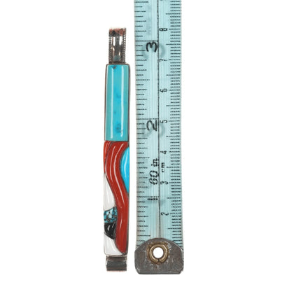 Veronica Poblano Zuni Turquoise and branch coral inlay sterling pendant - Estate Fresh Austin