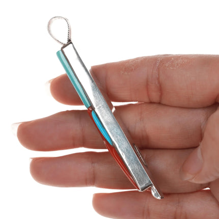 Veronica Poblano Zuni Turquoise and branch coral inlay sterling pendant - Estate Fresh Austin