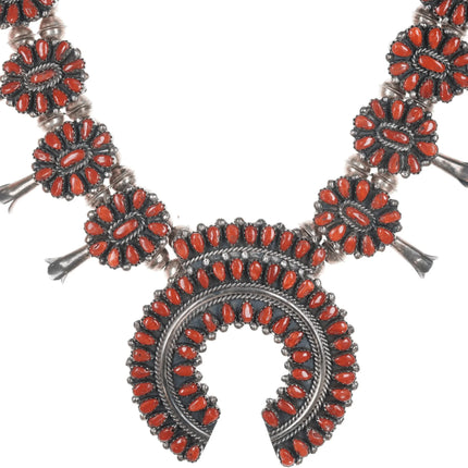 Victor Moses Begay Navajo Mediterranean Coral Cluster squash blossom necklace - Estate Fresh Austin