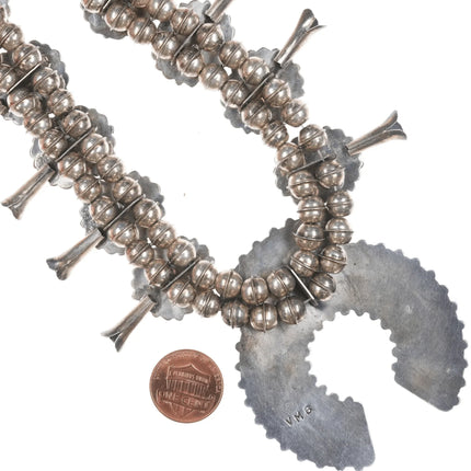 Victor Moses Begay Navajo Mediterranean Coral Cluster squash blossom necklace - Estate Fresh Austin