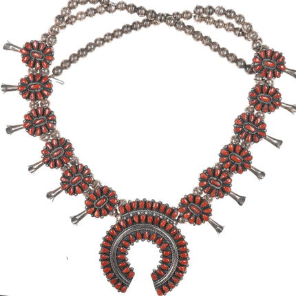 Victor Moses Begay Navajo Mediterranean Coral Cluster squash blossom necklace - Estate Fresh Austin