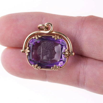Victorian 14k Gold Hand Carved Amethyst Cameo Watch fob/pendant/oversized charm - Estate Fresh Austin