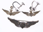 Vietnam War Era Sterling pilot wings sweetheart pin and screw back earrings - Estate Fresh Austin