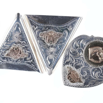 Vintage 10k/Sterling Collar tips and bolo/scarf tie with Shriner logo in gold ha - Estate Fresh Austin