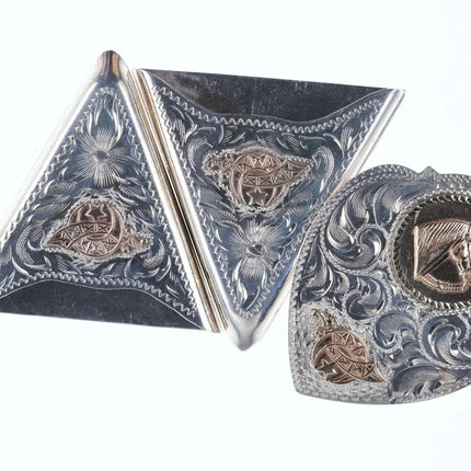 Vintage 10k/Sterling Collar tips and bolo/scarf tie with Shriner logo in gold ha - Estate Fresh Austin