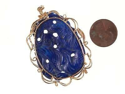 Vintage 14k Chinese Carved Lapis Lazuli pendant - Estate Fresh Austin