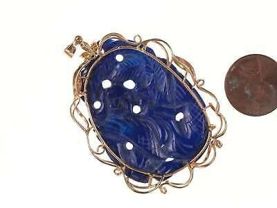 Vintage 14k Chinese Carved Lapis Lazuli pendant - Estate Fresh Austin