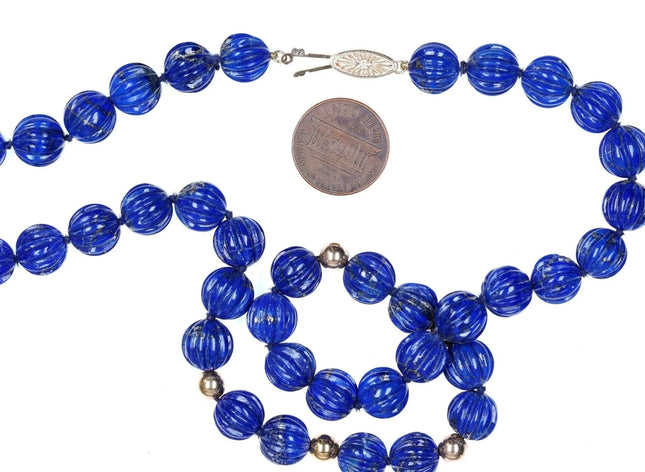 Vintage 14k gold Lapis Beaded Necklace - Estate Fresh Austin