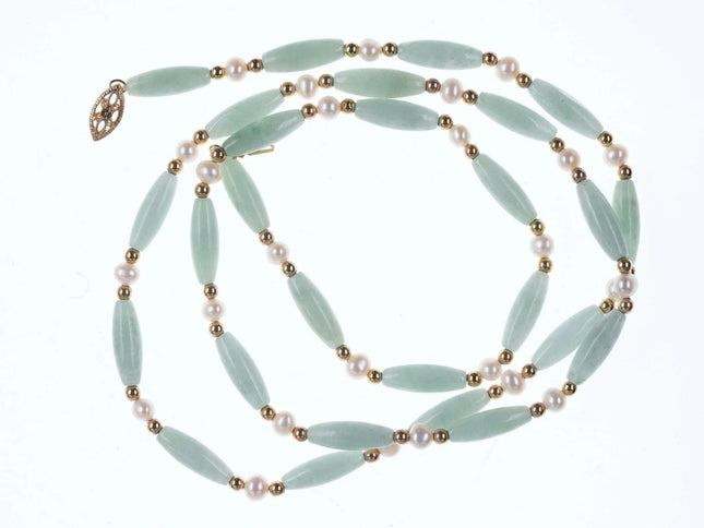 Vintage 14k Jadeite and pearl beaded necklace - Estate Fresh Austin