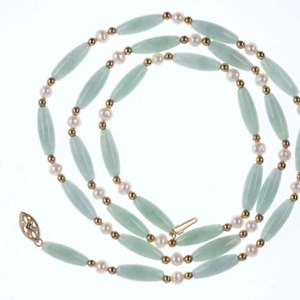 Vintage 14k Jadeite and pearl beaded necklace - Estate Fresh Austin
