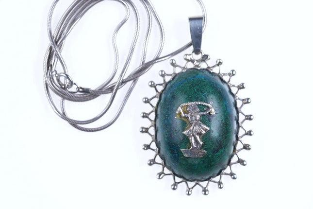 Vintage 26" sterling Chrysocolla necklace/pendant - Estate Fresh Austin