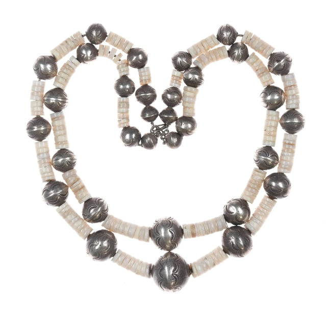 Vintage 32" Silver Navajo pearl heishi necklace or double choker - Estate Fresh Austin