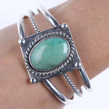 Vintage 6.375" Southwestern Sterling Sonoran Green turquoise cuff bracelet - Estate Fresh Austin