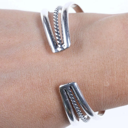 Vintage 6.375" Southwestern Sterling Sonoran Green turquoise cuff bracelet - Estate Fresh Austin