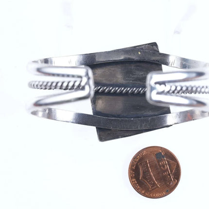 Vintage 6.375" Southwestern Sterling Sonoran Green turquoise cuff bracelet - Estate Fresh Austin