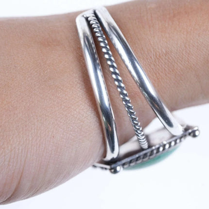 Vintage 6.375" Southwestern Sterling Sonoran Green turquoise cuff bracelet - Estate Fresh Austin