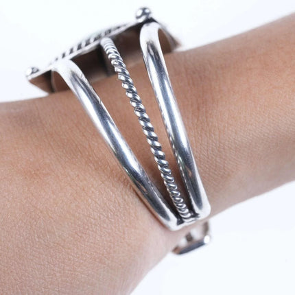 Vintage 6.375" Southwestern Sterling Sonoran Green turquoise cuff bracelet - Estate Fresh Austin