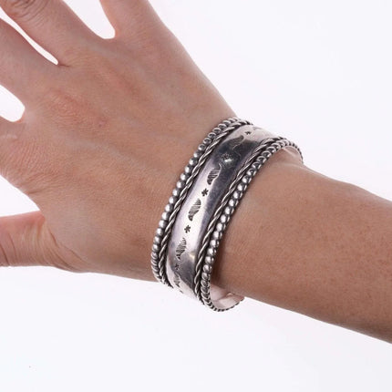 Vintage 6.75" Navajo stamped silver twisted wire bracelet - Estate Fresh Austin
